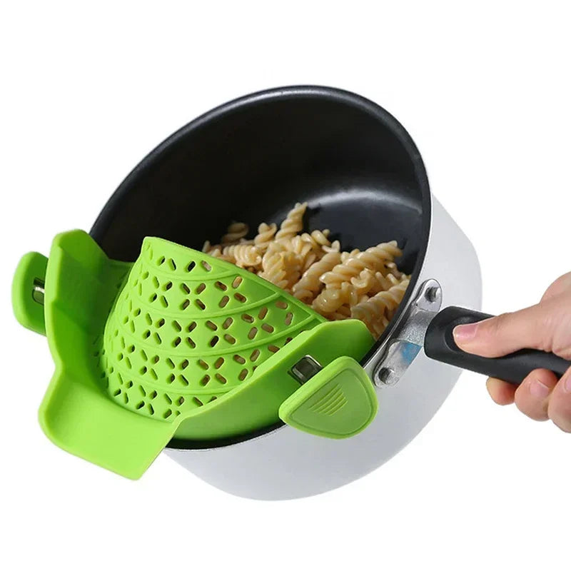 Colador Universal de silicona con Clip para cacerola, colador antiderrames para Pasta, colador de fruta y arroz de calidad alimentaria, colador, artículos de cocina