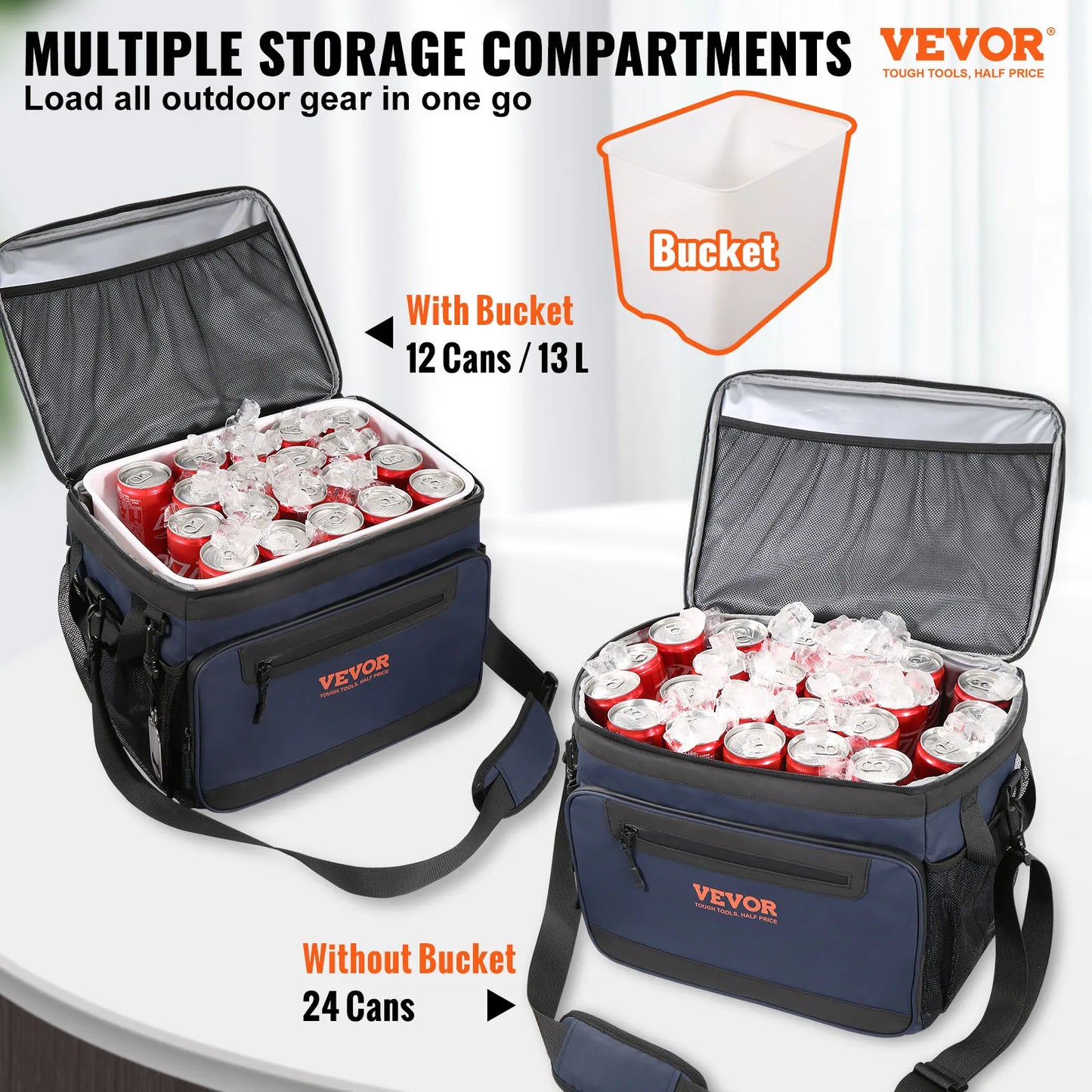 VEVOR 20/30 Cans Cooler Bag Leakproof Waterproof Insulated Thermal Hardbody with Strap Soft Refrigerator Bag for Outdoor Picnic