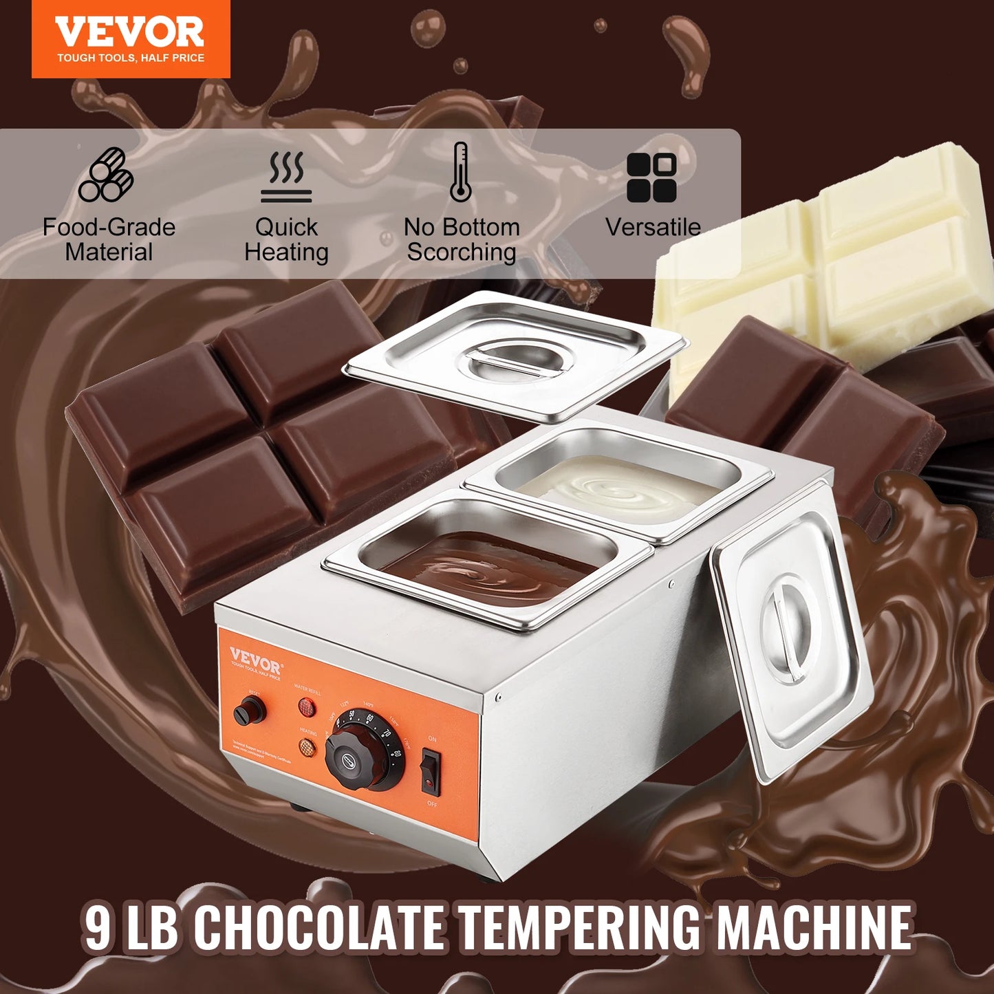 VEVOR-máquina eléctrica para templar Chocolate, 2 y 3 tanques, crisol en cascada de Chocolate para electrodomésticos de cocina