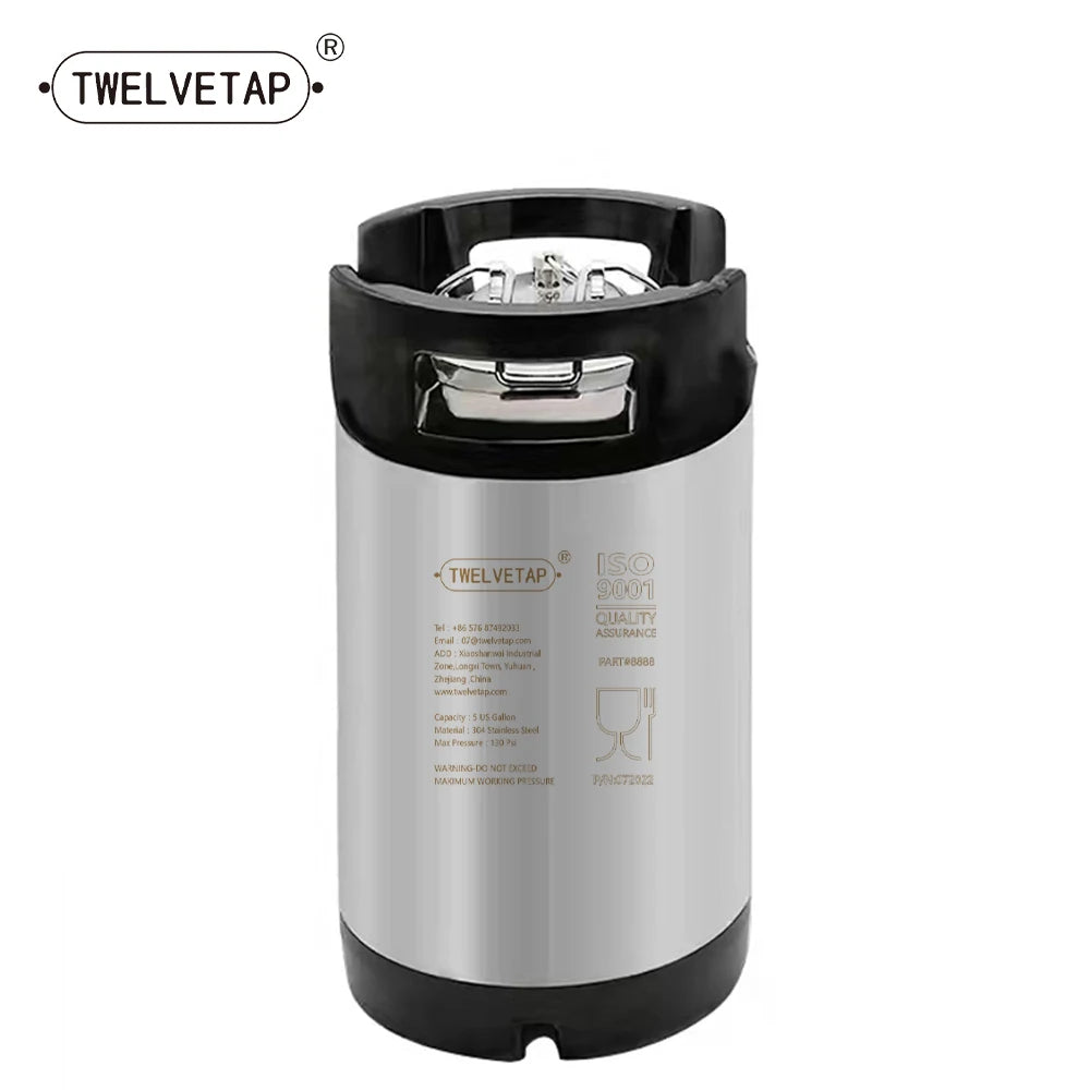 TWELVETAP Beer Keg Corny Tank 304 Stainless Steel Coke Syrup Milk Soda Barrel Rubber  Handle Bucket Ball Lock Cornelius Style