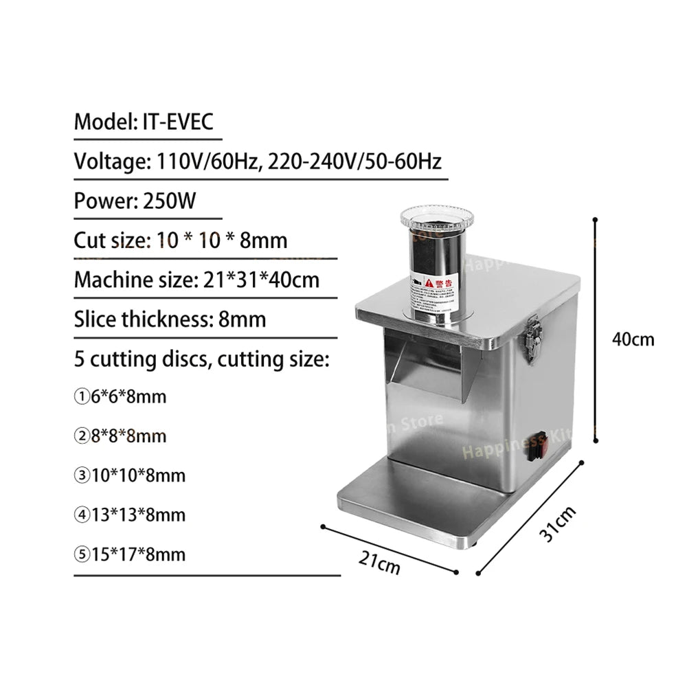 Commercial Electric Vegetable Cutter Fruit Slicer Tomato Pieces or Cube Cutting Stainless Steel Food Processor With 5 Blades