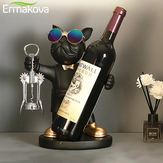 ERMAKOVA French Bulldog Wine Rack Decoration  Wine Holder Dog Butler Bottle Seat Design Statue Table Resin Decoration Sculpture