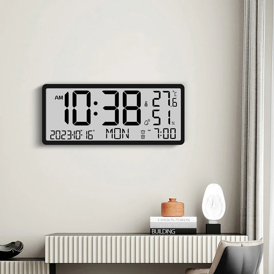 LED Alarm Clocks Large Digital Real-time Temperature Humidity Clocks Sitting And Hanging Dual Use Stylish Electronic Table Clock