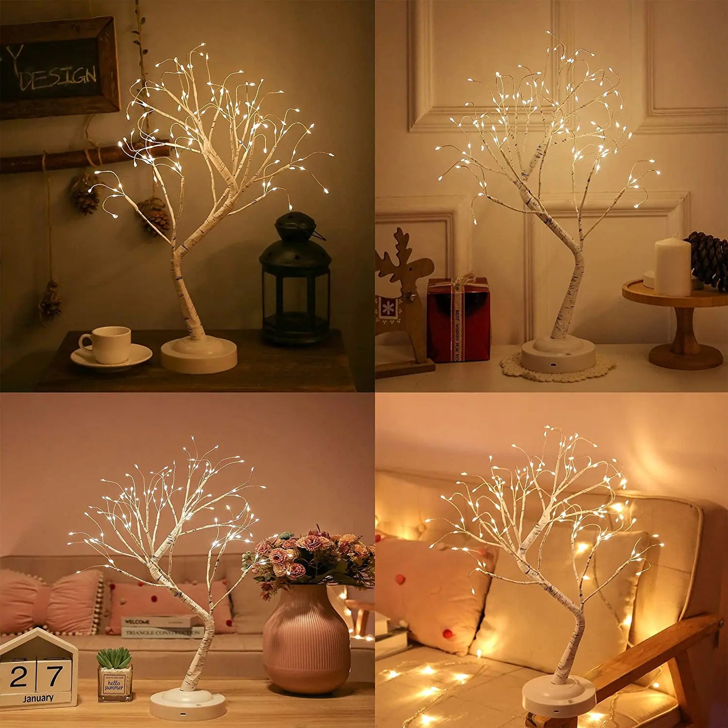 LED Birch Tabletop Bonsai Tree Night Light Mini Christmas Tree Lamp 8Modes USB/Battery Bedside Room Decorative Fairy Nightlights