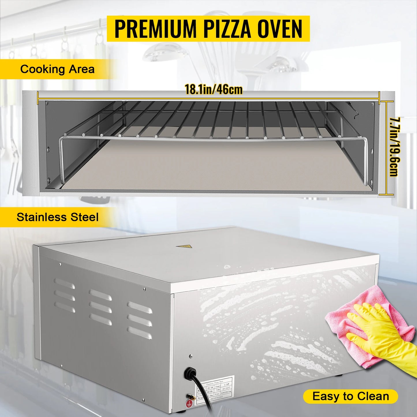 VEVOR-horno de Pizza eléctrico comercial, 14 ", capa única, 110/220V, 1300/2000W, con piedra y estante, pizzero multiusos