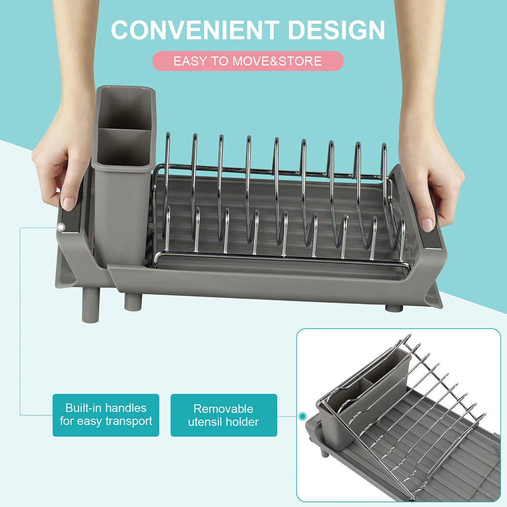 Kitchen Dish Drying Rack Extendable Dish Rack With Draining Tray Kitchen Countertop Utensil Storage Holder Home Organization