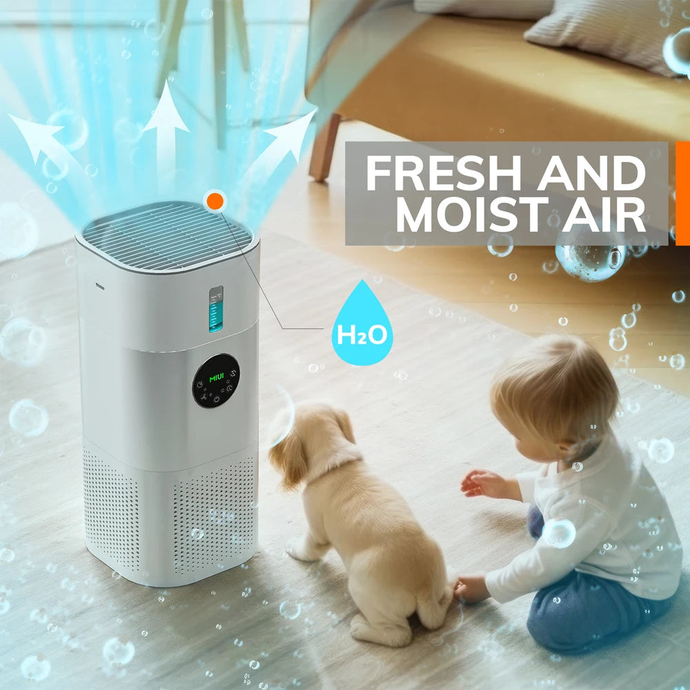 Purificador de aire con humidificador combinado para alergias en el hogar y pelo de mascotas, fumadores en el dormitorio, filtro HEPA verdadero H13, 2 en 1