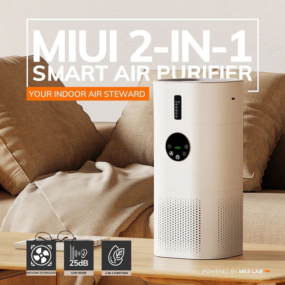 MIUI – purificateur d'air 2 en 1 avec humidificateur, pour les allergies domestiques et les poils d'animaux, les fumeurs dans la chambre, le véritable filtre HEPA H13