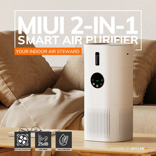 Purificador de aire MIUI 2 en 1 con combinación de humidificador para alergias en el hogar y pelo de mascotas, fumadores en el dormitorio, filtro HEPA verdadero H13