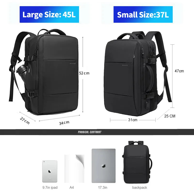 Mochila de viaje BANGE, mochila de negocios para hombre, mochila escolar ampliable con USB, mochila de moda impermeable para ordenador portátil de gran capacidad 17,3