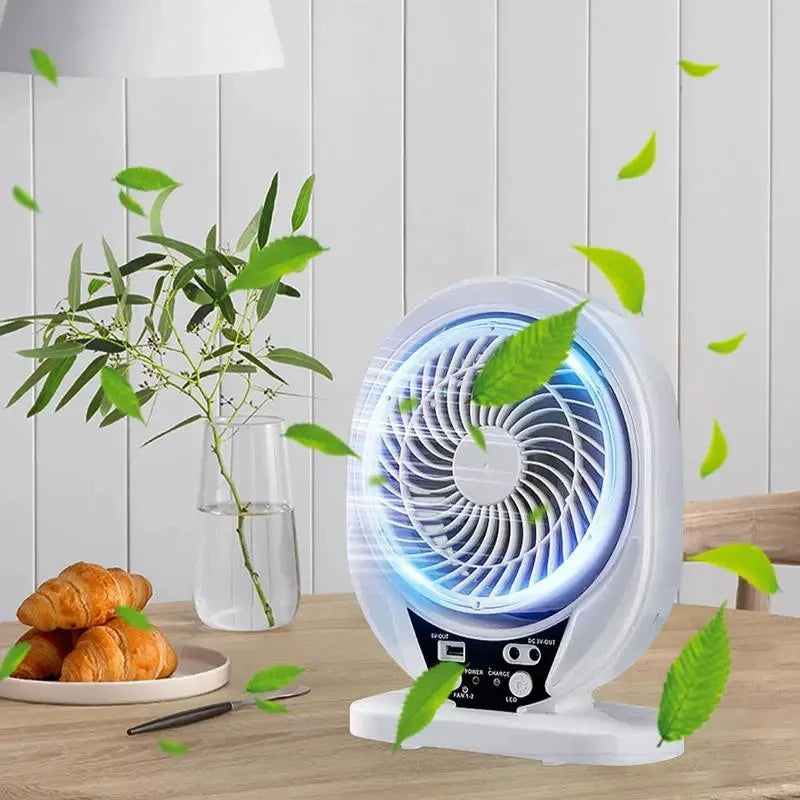 8 Inch Rechargeable Portable Mini Fan Multi-functional Solar Energy with Light Air Conditioner High Wind Power for Home Camping