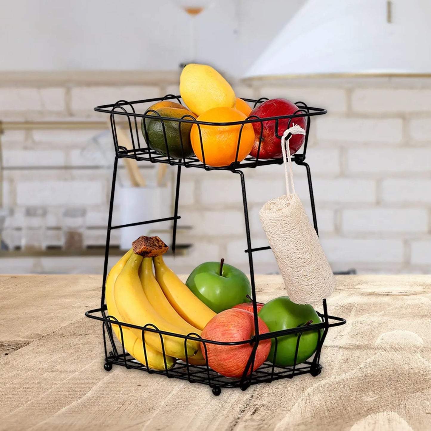 Fruit Storage Basket Dual Tier Small Item Storage Rack Bread Basket Vegatable Storage Stand for Dining Table Countertop Kitchen