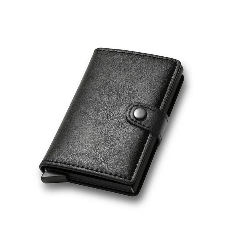 Portefeuille porte-cartes de crédit en Fiber de carbone pour hommes, Rfid, métal intelligent, mince, Pop-Up, minimaliste, petit sac à main noir, Vallet en métal