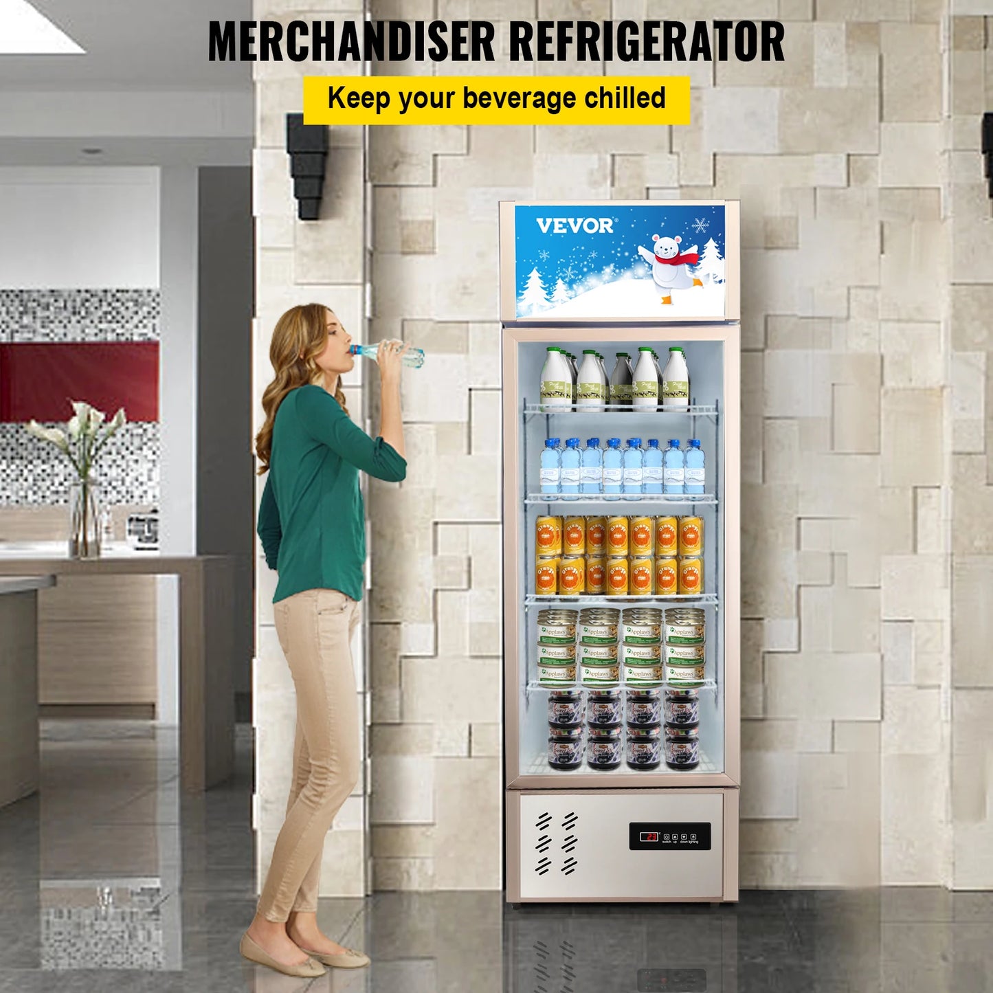 VEVOR 8/11 pies cúbicos puerta batiente única refrigerador vertical enfriador de bebidas refrigerador comercial exhibición puerta de vidrio para tienda gimnasio hogar