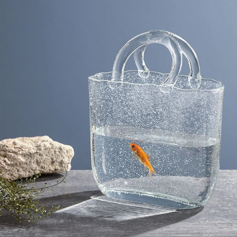 Vase en verre transparent, fourre-tout en forme de poisson, sac à main à fleurs, pièce maîtresse de bureau pour l'école, le bureau, la décoration de chambre à coucher