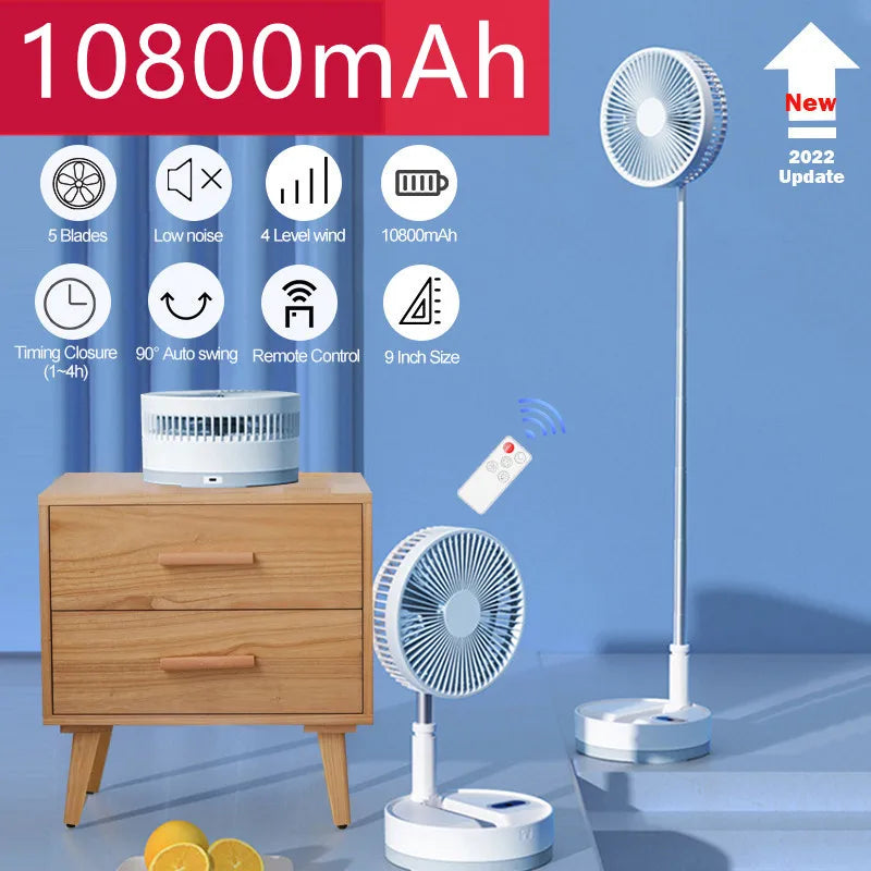 Ventilador portátil plegable P10 de 10800mAh, Enfriador de aire con Control remoto por USB, silencioso, recargable, inalámbrico, de pie, para escritorio de acampada