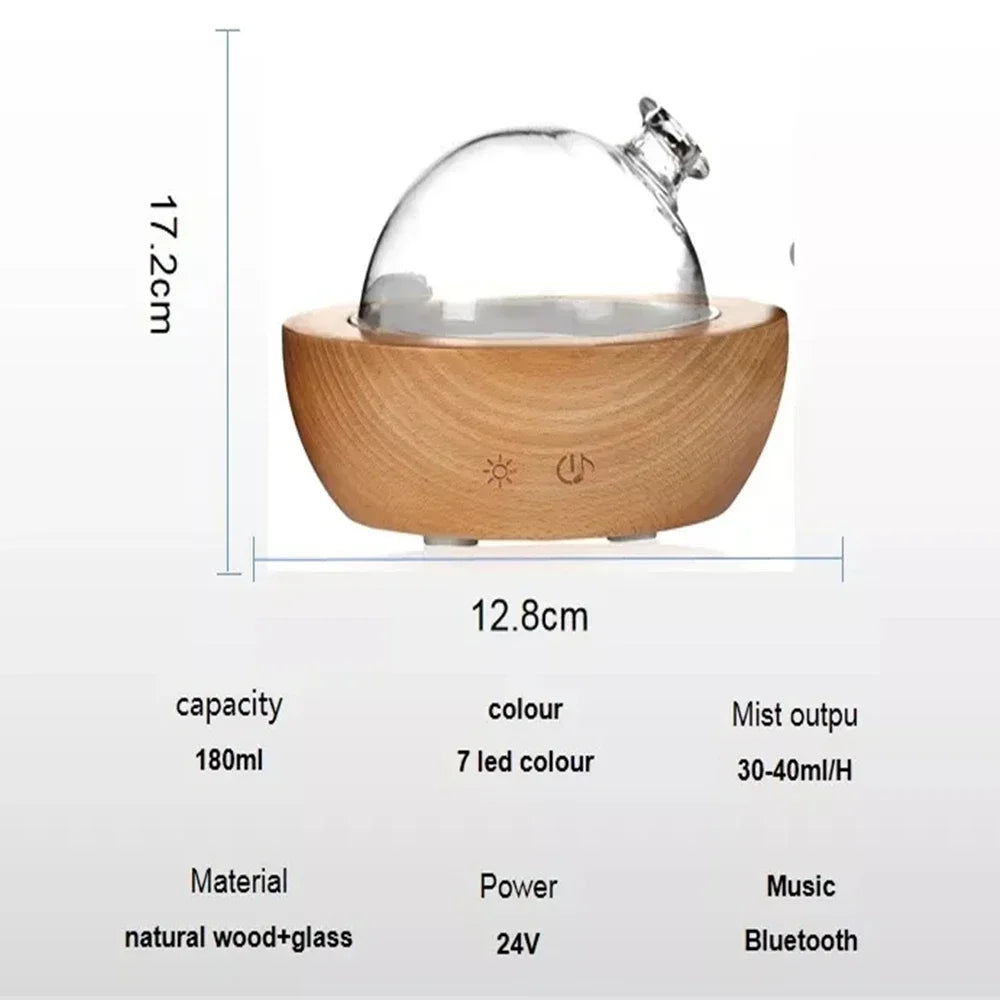 Diffuseur humidificateur en bois 150ML, Spray Bluetooth, arôme muet, grande capacité, 7 veilleuses, Machine d'aromathérapie en bois pour la maison