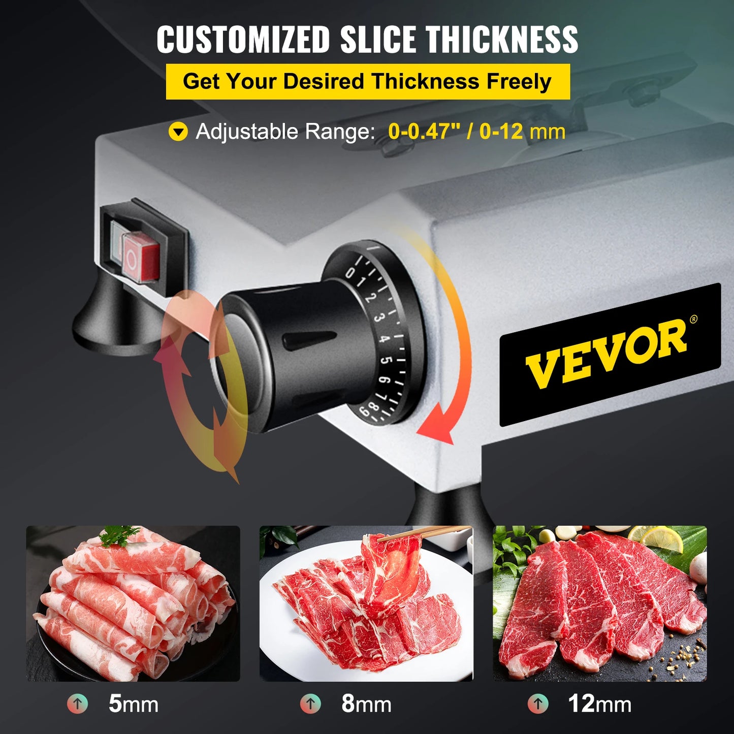 VEVOR cortadora eléctrica de alimentos con cuchilla de 10 pulgadas, picadora, máquina cortadora de carne para Deli comercial, carne, queso, ternera, cordero, pavo