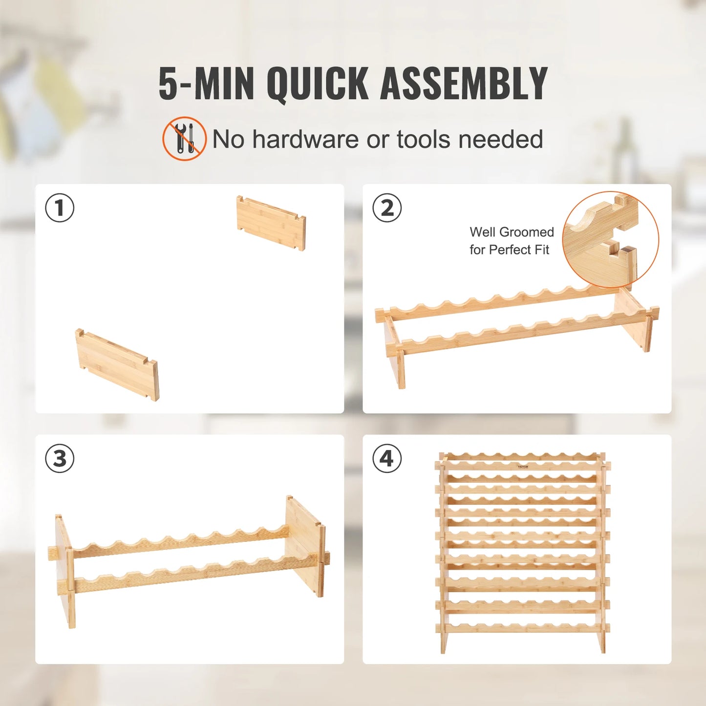 VEVOR – casier à vin modulaire empilable pour 48/72 bouteilles, support de stockage de vin sur pied, support de bouteille de vin en bambou, présentoirs pour cave