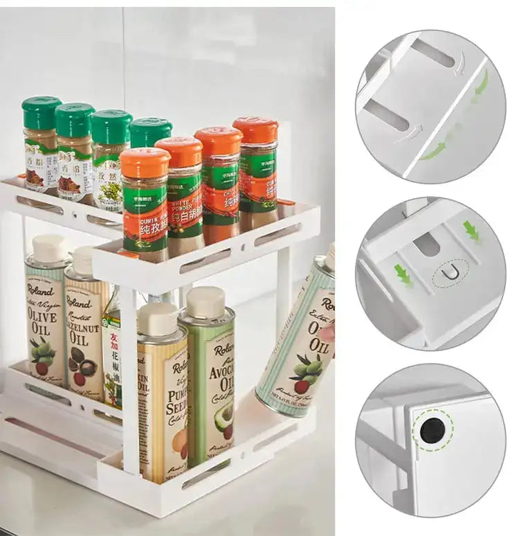 Multi-Function 2 Tier Rotate Spice Storage Rack Seasoning Swivel Storge Organizer Shelf Kitchen Bathroom Creative Household Item