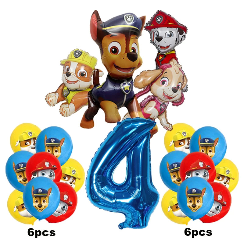 17pcs Cartoon PAW Patrol Birthday Decoration Aluminum Film Digital Balloon Set Dog Chase Marshall Skye Kids Party Supplies Toys