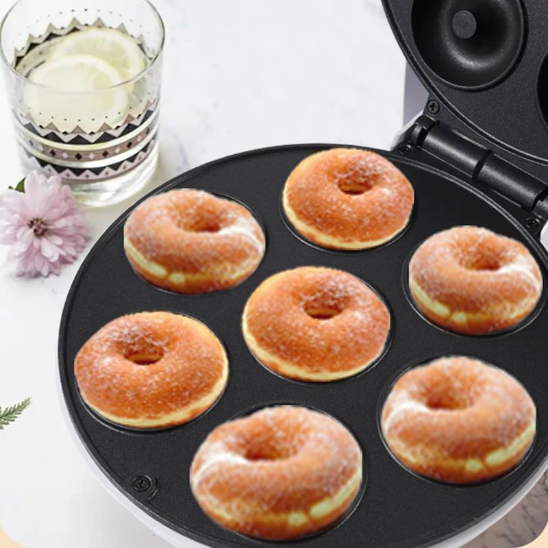 Mini parrilla eléctrica para hacer rosquillas, máquina de pan portátil de 7 orificios y 1200W, aparato de cocina antiadherente, enchufe europeo/estadounidense, 110/220V