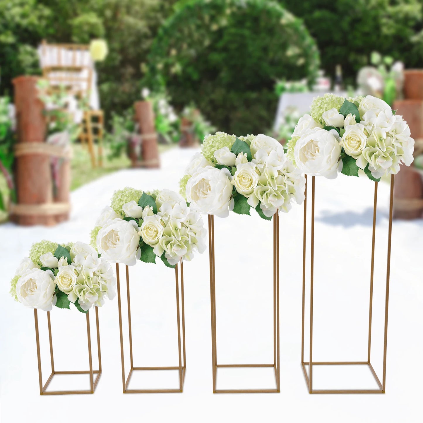 4Pcs Metal Geometric Column Flower Rack 15.74/23.62/31.49/39.37inch Tall Gold Wedding Flower Stand for Wedding Party Decor