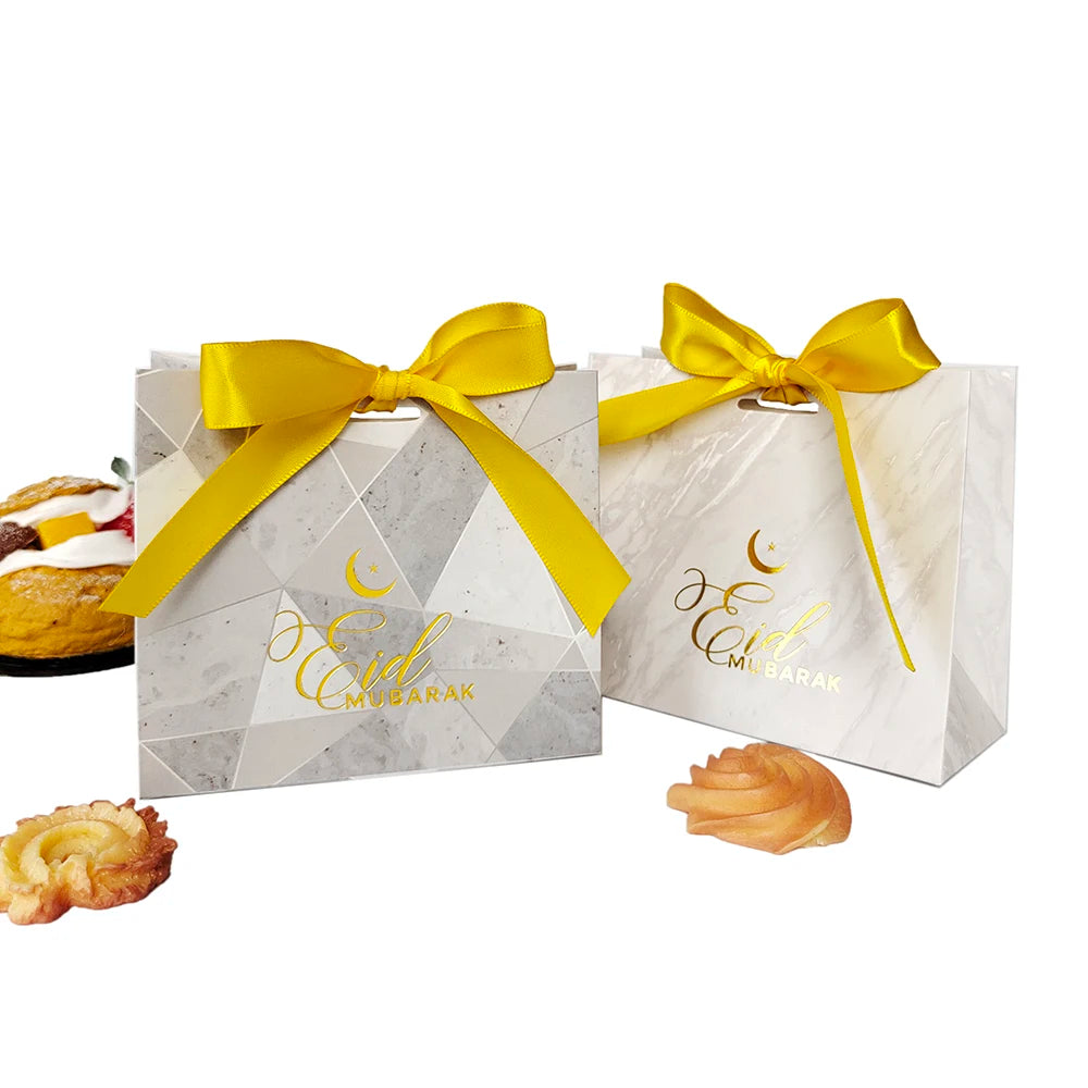 Caja de regalo de Eid Mubarak, 5 uds., caja de galletas de caramelo Eid Mubarak, bolsas de embalaje de regalo para fiesta, favores de Ramadán, decoración de Eid Mubarak 2024