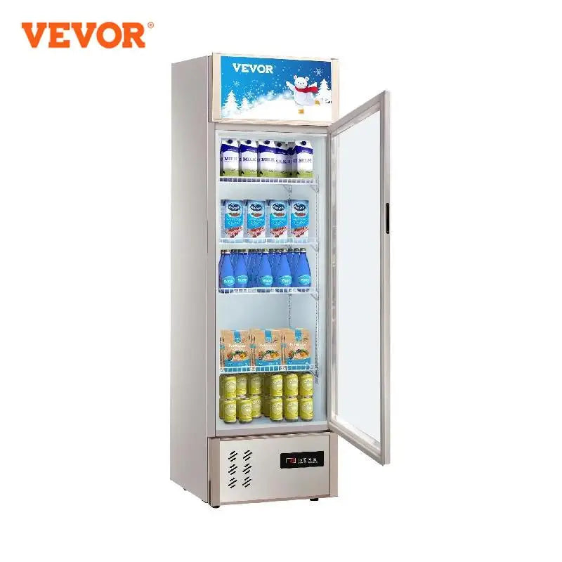 VEVOR 8/11 pies cúbicos puerta batiente única refrigerador vertical enfriador de bebidas refrigerador comercial exhibición puerta de vidrio para tienda gimnasio hogar