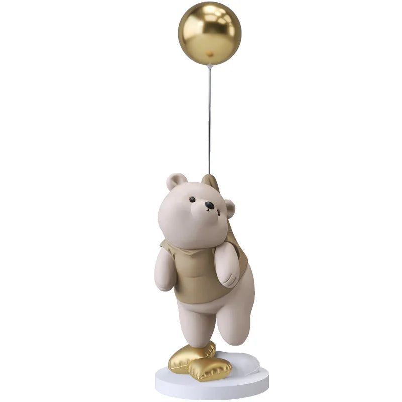 Adornos creativos de resina de oso Polar con globos, manualidades decorativas para el hogar, figuras de escritorio de oficina, escultura artesanal de estantería