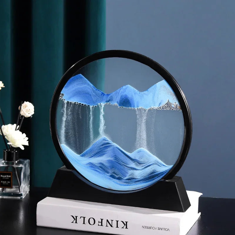 Imagen artística de arena móvil en 3D, cristal redondo, paisaje de arena de mar profundo, reloj de arena, artesanía de arena movediza, pintura de arena fluida, regalo de decoración para el hogar y la Oficina