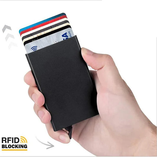 Rfid portefeuille intelligent porte-carte en métal mince hommes femmes portefeuilles Pop Up portefeuille minimaliste petit sac à main noir Vallet Walets pour hommes