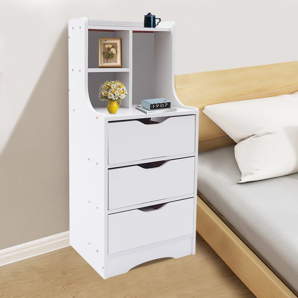 Mesita de noche moderna con almacenamiento para dormitorio, cómoda blanca, organizador, mesita de noche, muebles con 3 cajones