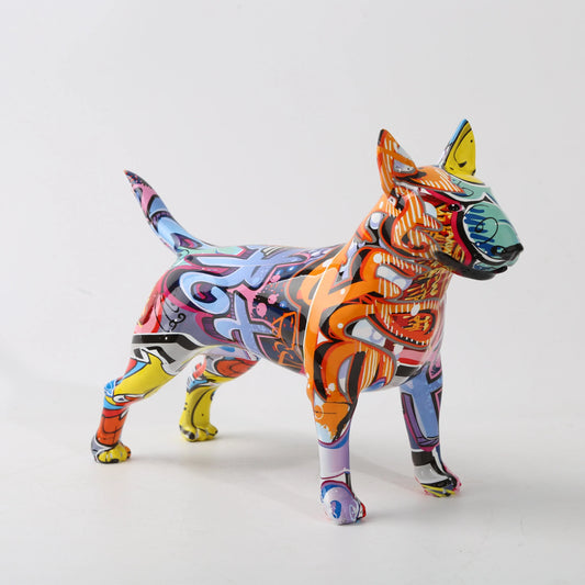 Creative Art Colorful Bull terrier Small English Resin Dog Crafts Home Decoration Color Modern Simple Office Desktop Craft