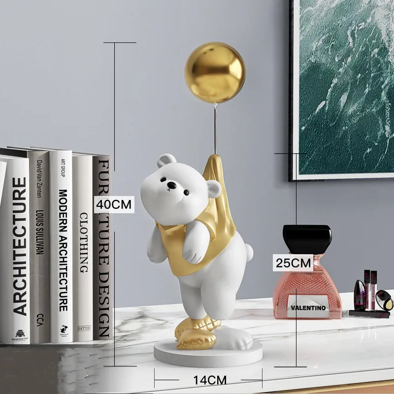 Adornos creativos de resina de oso Polar con globos, manualidades decorativas para el hogar, figuras de escritorio de oficina, escultura artesanal de estantería