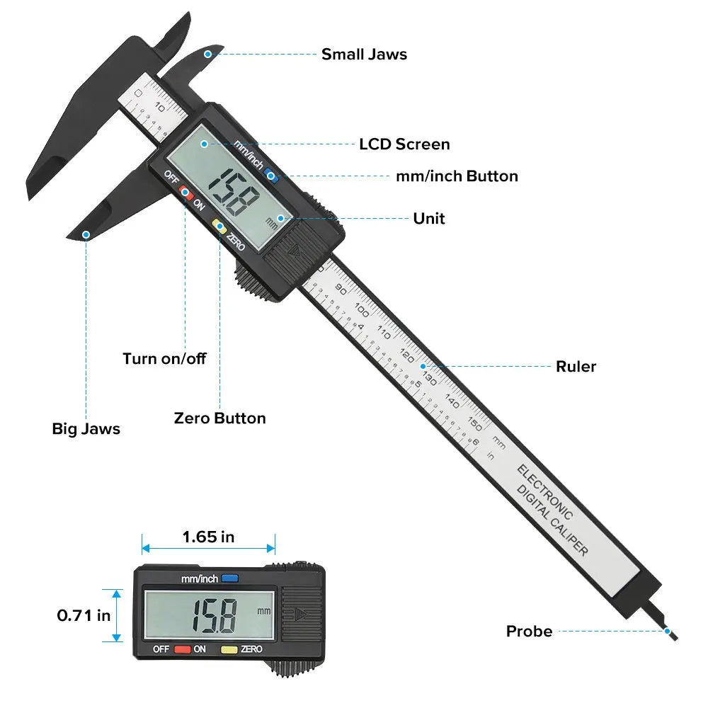 Calibrador Digital electrónico de 150mm y 100mm, calibrador Vernier con Dial de fibra de carbono, micrómetro, herramienta de medición, regla Digital