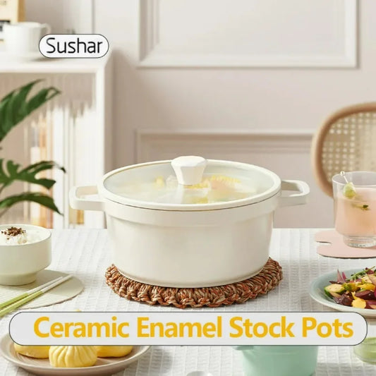 Sushar Home Kitchen Ceramic Enamel Stock Pots Saucepan Casserole Nonstick Toxin Free Gather Energy Heat Preservation Cookware