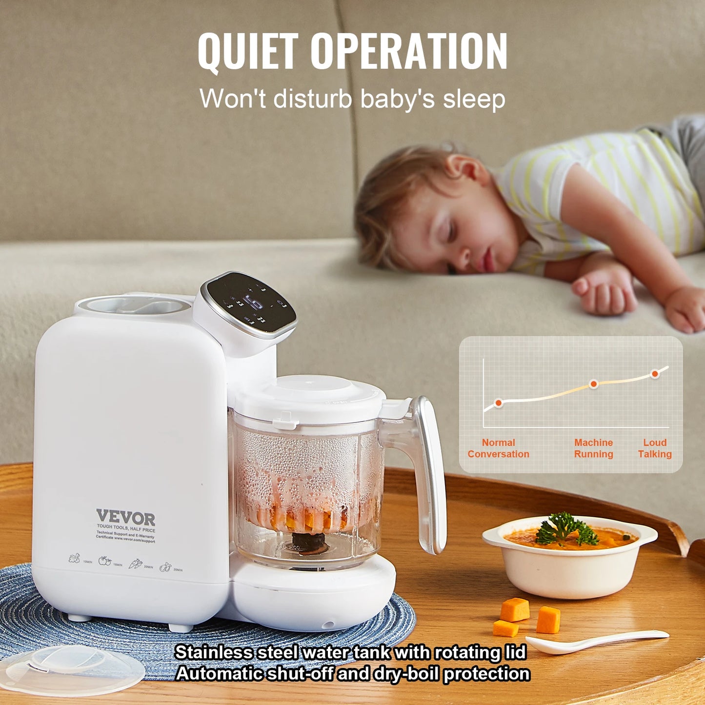 VEVOR 5 en 1 fabricant de nourriture pour bébé 430W robot culinaire pour bébé avec 750 ml bol Tritan mélangeur de purée de nourriture pour bébé broyeur à vapeur