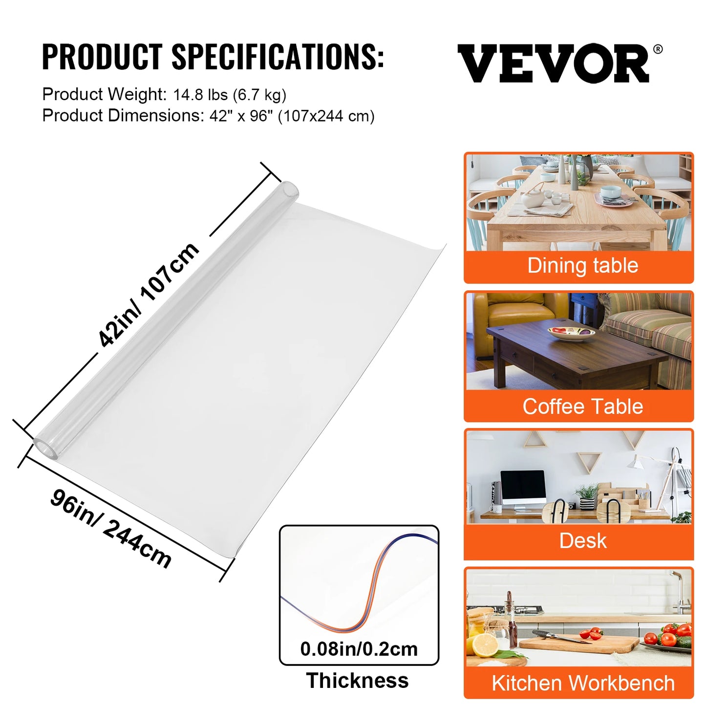 VEVOR-Mantel de varios tamaños, cubierta protectora para mesa/estera de PVC, suave, impermeable, transparente, resistente al agua, fácil de limpiar para uso doméstico de mesa