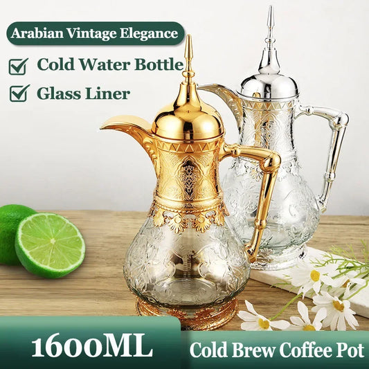 Cafetière de style arabe de 1,6 l, bouilloire à jus de thé, bouteilles d'eau, pots de brassage à froid, ustensiles de cuisine vintage, service à thé pour réunion de famille