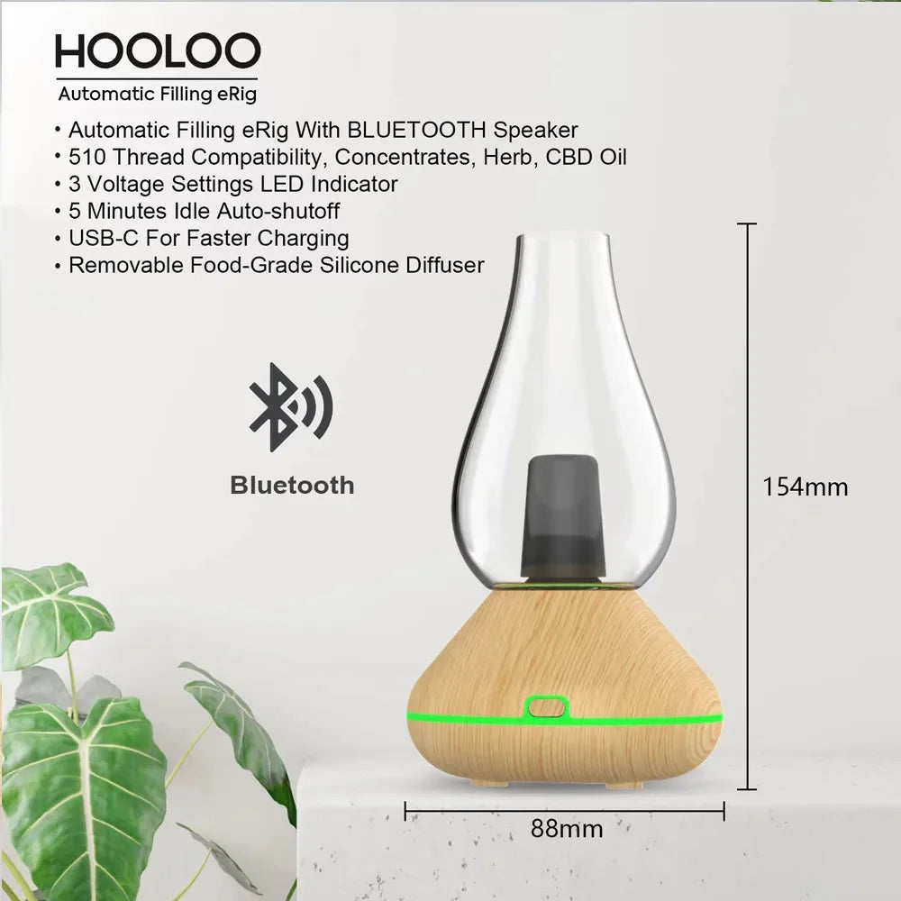 HOOLOO Remplissage automatique eRig avec haut-parleur Bluetooth 3-en-1 herbes sèches, cire et huile