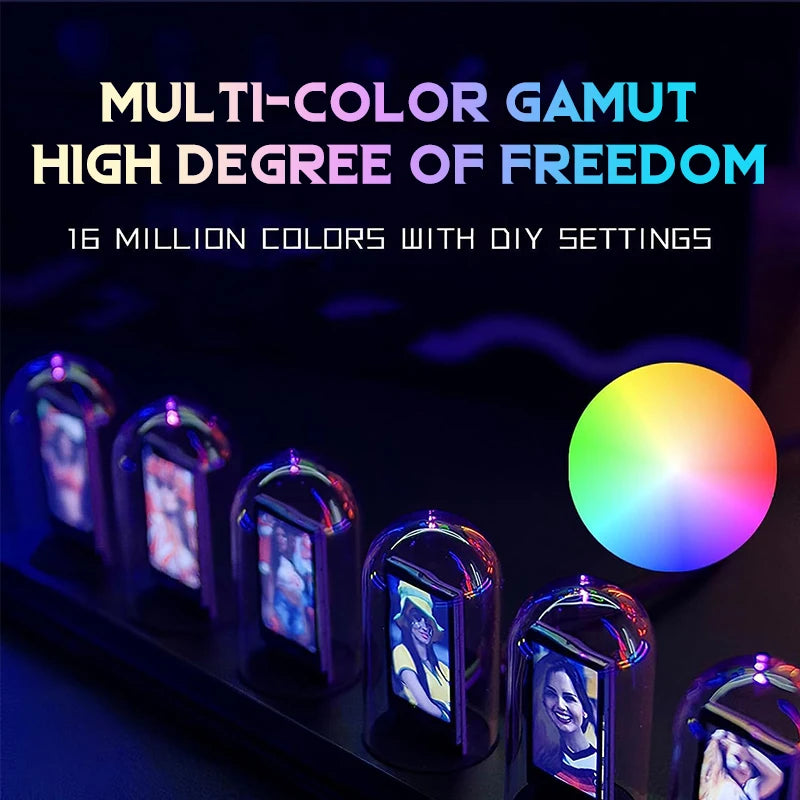 Glowing Nixie Tube Clock RGB Desktop Decorative Lamp Digital Clock For Gaming Room Bedroom Home Decoration Gift LED Night Light