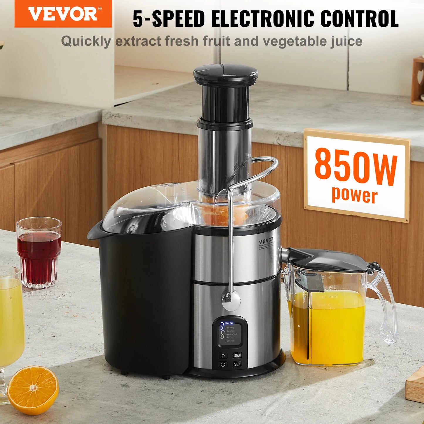 VEVOR – presse-agrumes centrifuge, extracteur de jus de Fruits et légumes, mini mélangeur portable 850W, 5 vitesses, pour la cuisine et la maison