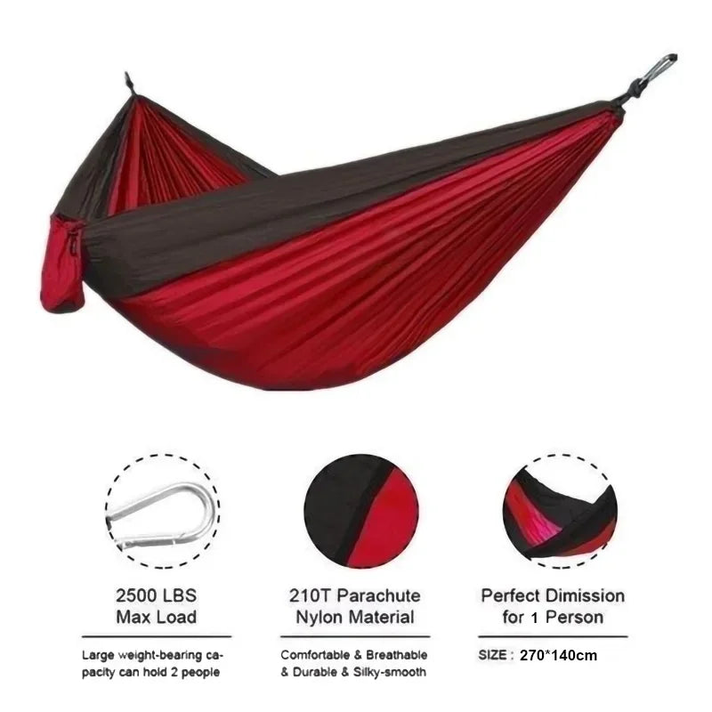 Nouveau hamac de Camping extérieur portatif pour une personne, lit suspendu en tissu Parachute haute résistance de couleur assortie en Nylon