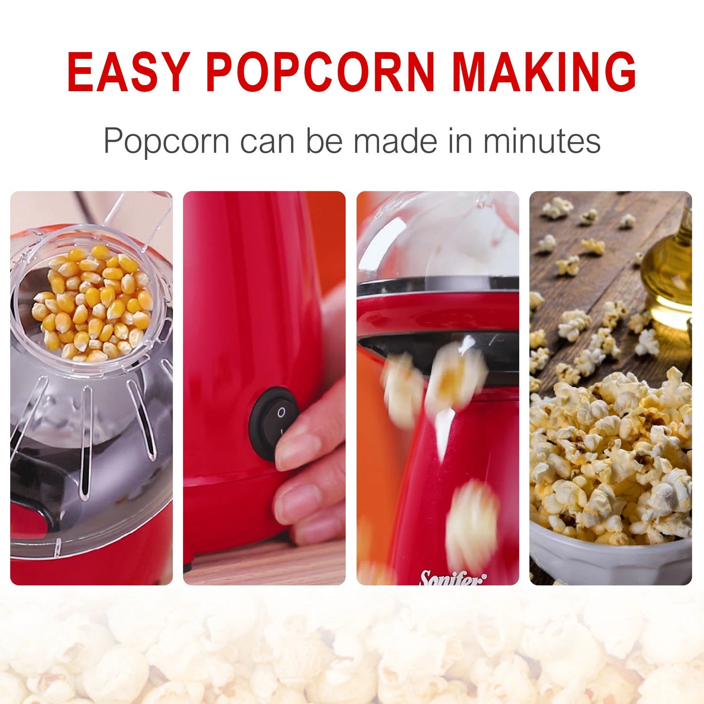 Popcorn Maker Household Healthy Hot Air Oil Free Corn Machine Popcorn For Kitchen Kids Home-made Diy Popcorn Movie Snack Sonifer