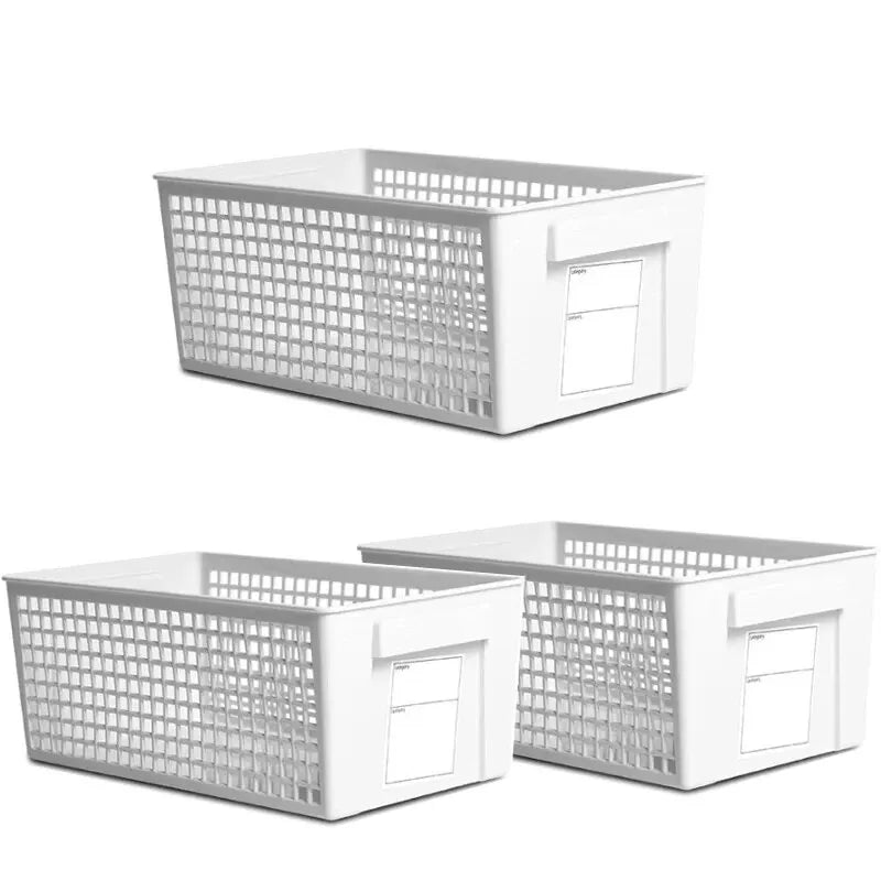 Caja de almacenamiento de plástico con etiqueta, cesta de cocina, suministros de almacenamiento para el hogar, cajas organizadoras de papelería cosmética de escritorio, 4/3 Uds.