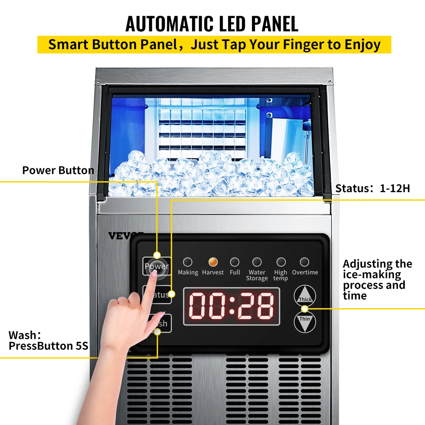 VEVOR – Machine à glaçons commerciale, 40-70 KG/24H, autonome, liquide transparent, générateur de glace, 110V, appareil ménager