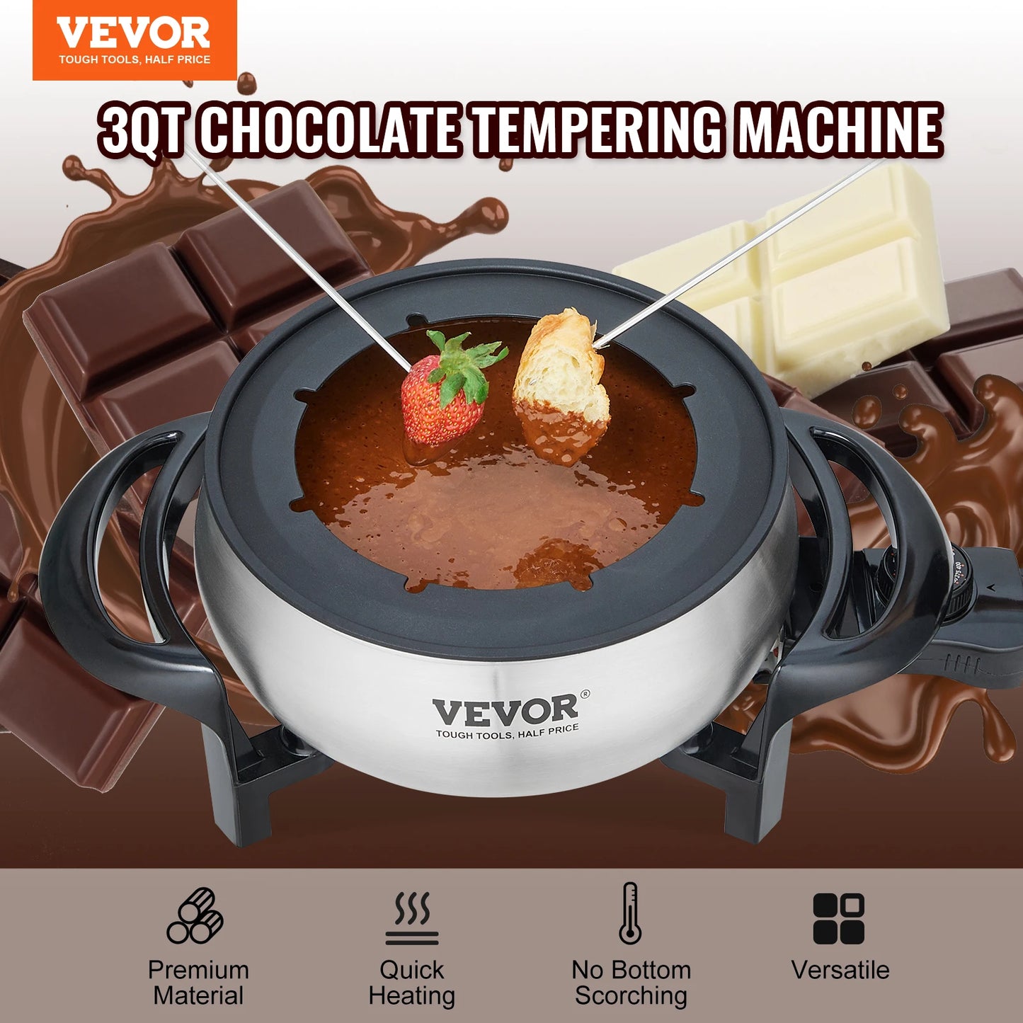 VEVOR 3Qt électrique chocolat cascade fondoir Fondue Pot ensemble fromage fondant plus chaud appareil ménager pour la cuisine