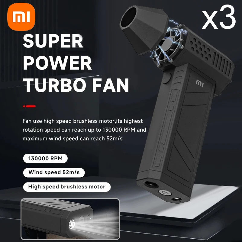 Xiaomi X3 Violent Blower Mini Turbo Jet Fan Handheld 3nd Generation Brushless Motor 130,000 RPM Wind Speed 52m/s Duct Fans