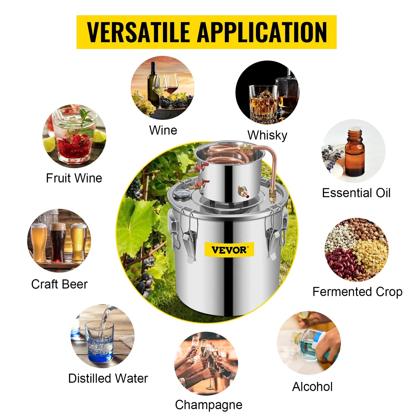 VEVOR 3 5 8 Gal distillateur d'alcool appareil Moonshine équipement de brassage de bière bricolage Kit de distributeur de vin pour appareil ménager